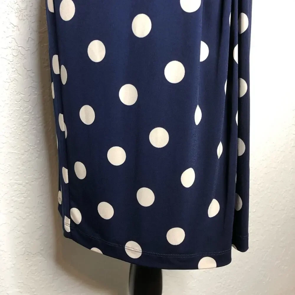 Eliza J navy blue cream tan polka dot faux wrap dress size 14